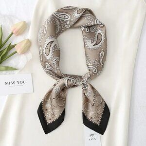 2/$30 NEW Coffee Mocha White Paisley Print Abstract Printed Silky Fashion Scarf